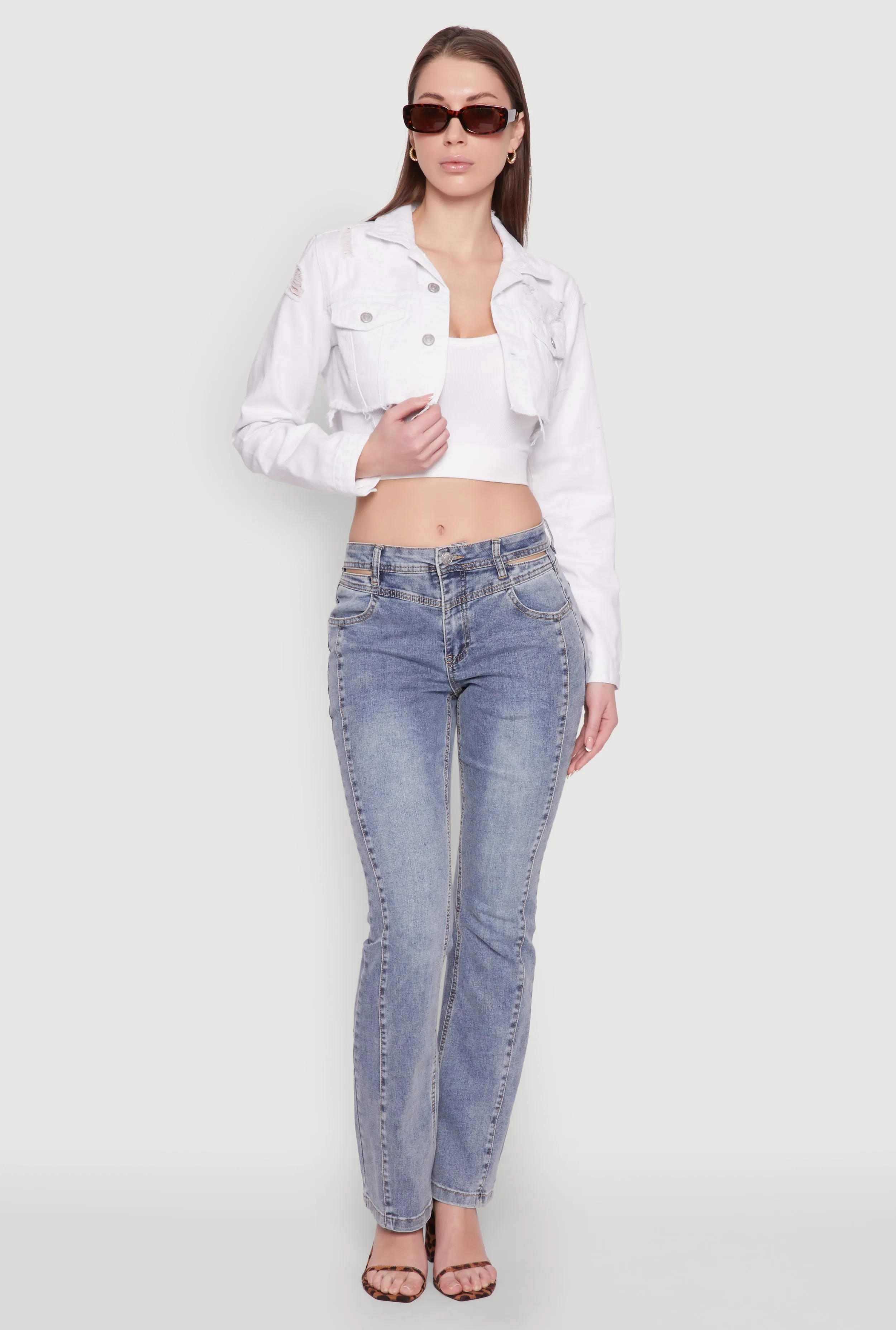 Distressed Cropped Jean Jacket sold by Rainbow