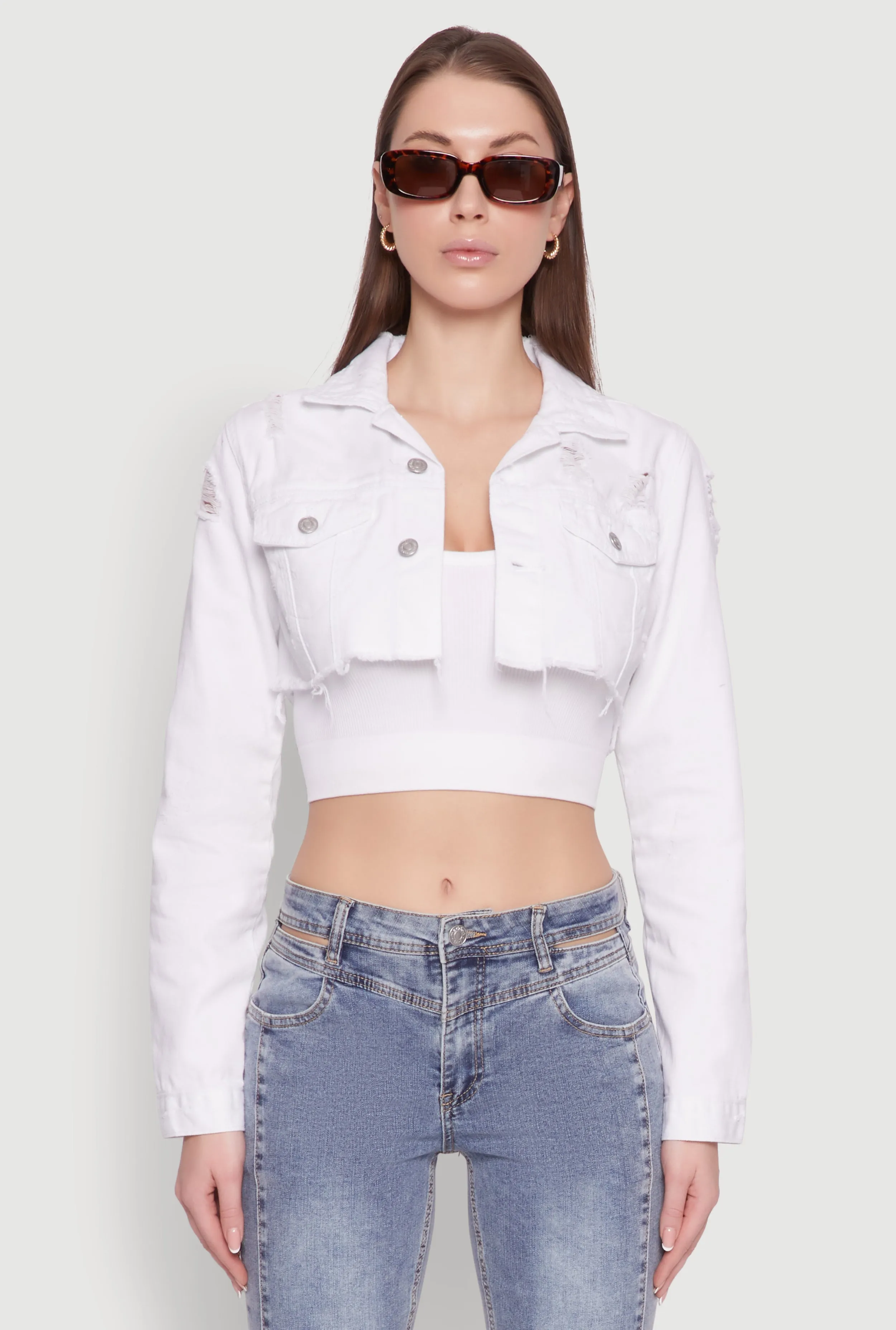 Distressed Cropped Jean Jacket sold by Rainbow product image thumbnail 2
