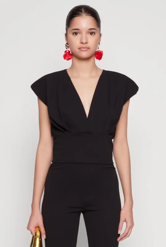 Padded Shoulder V Neck Top sold by Rainbow