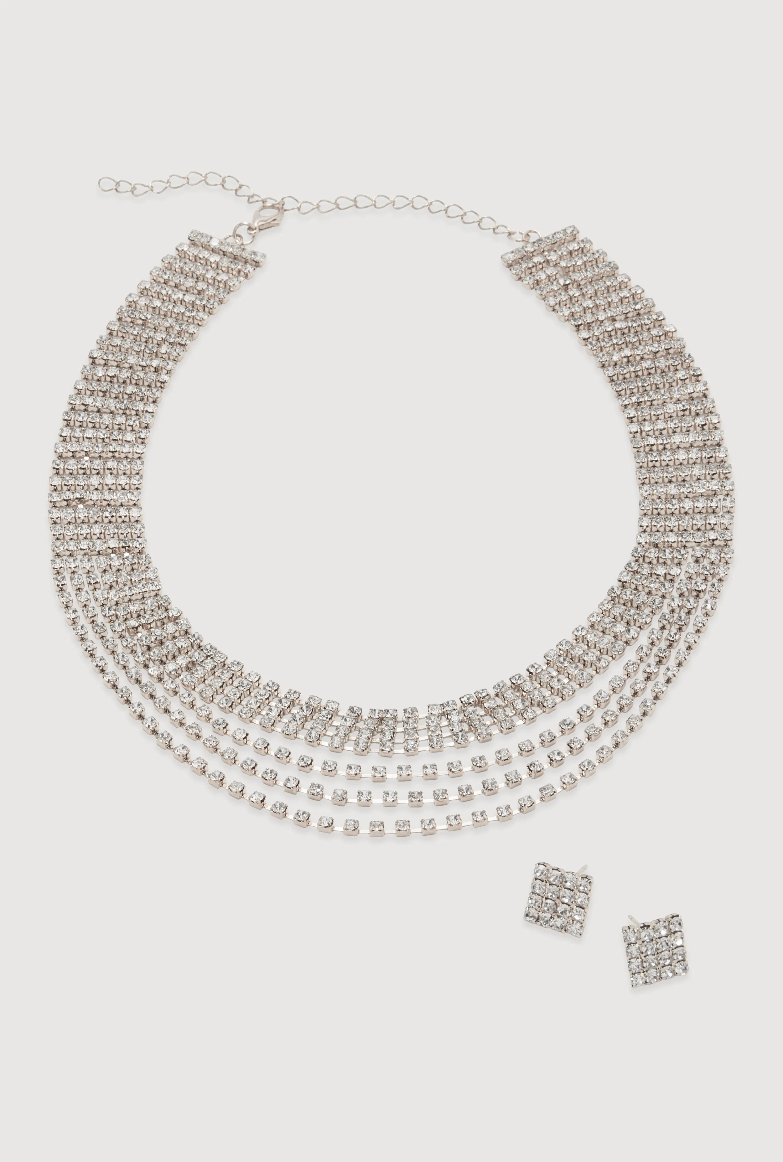Rhinestone Layered Choker Necklace with Stud Earrings sold by Rainbow