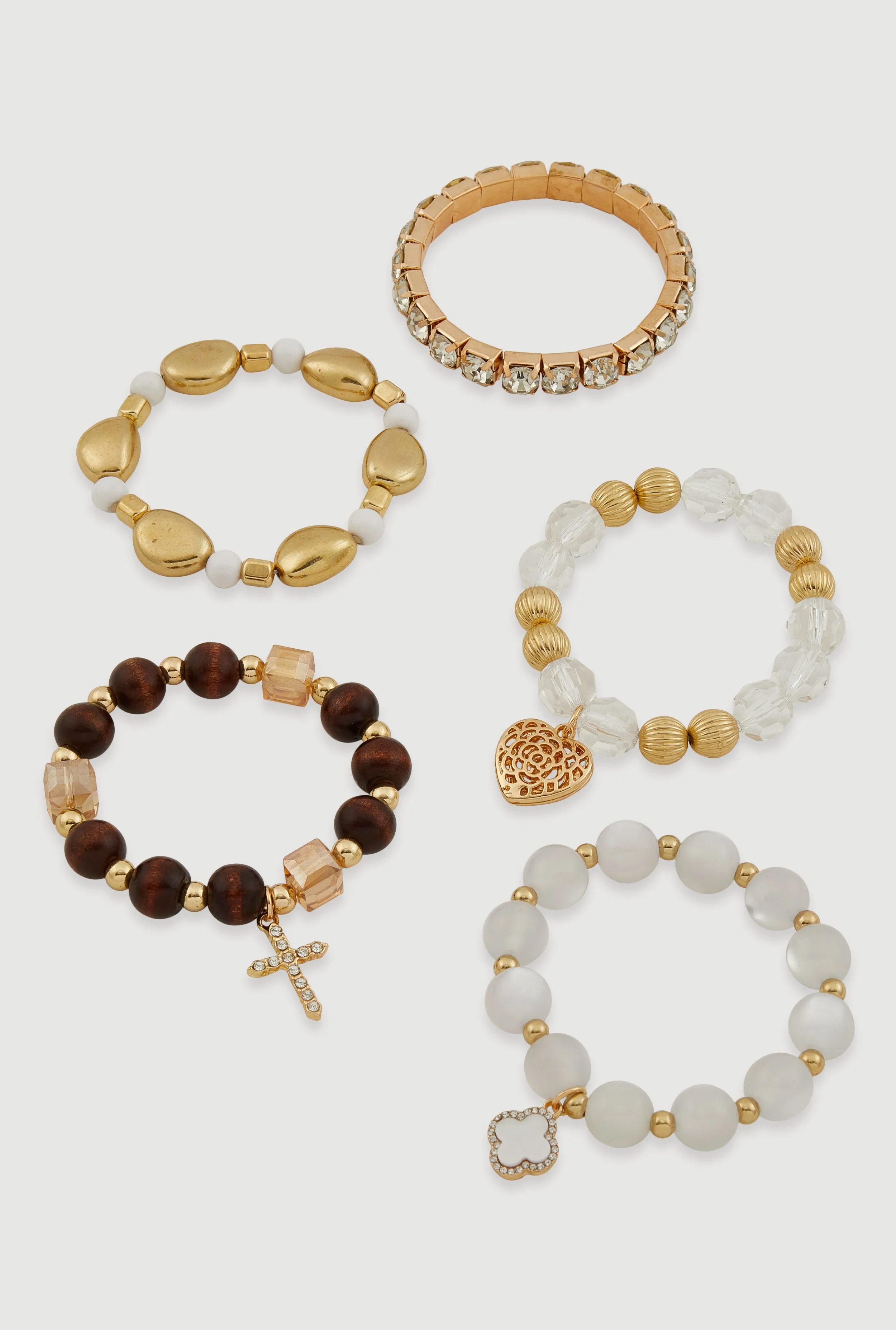 Clover Cross Heart Charm Stretch Bracelets Set of 5 sold by Rainbow product image thumbnail 3