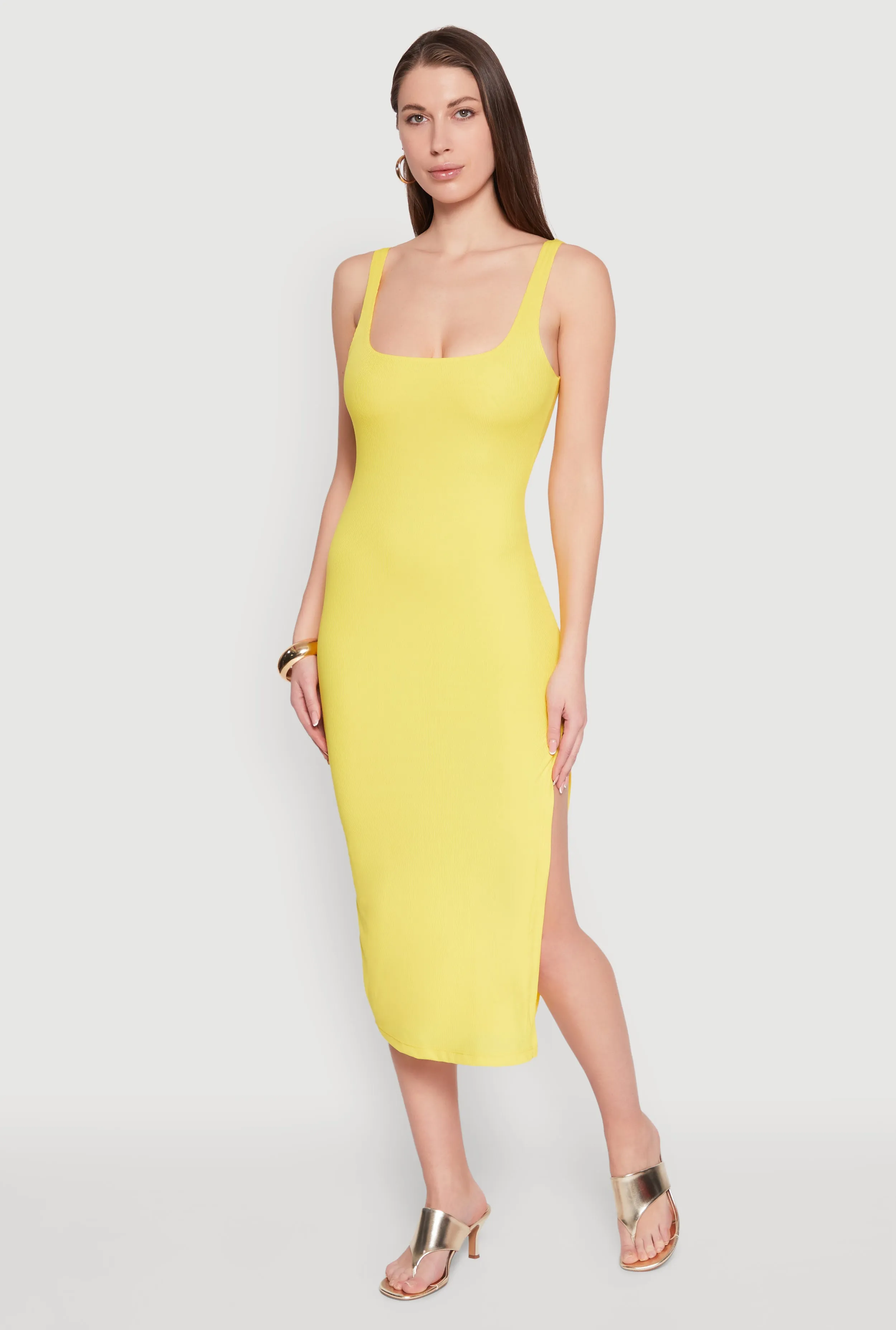 Square Neck Side Slit Tank Dress sold by Rainbow