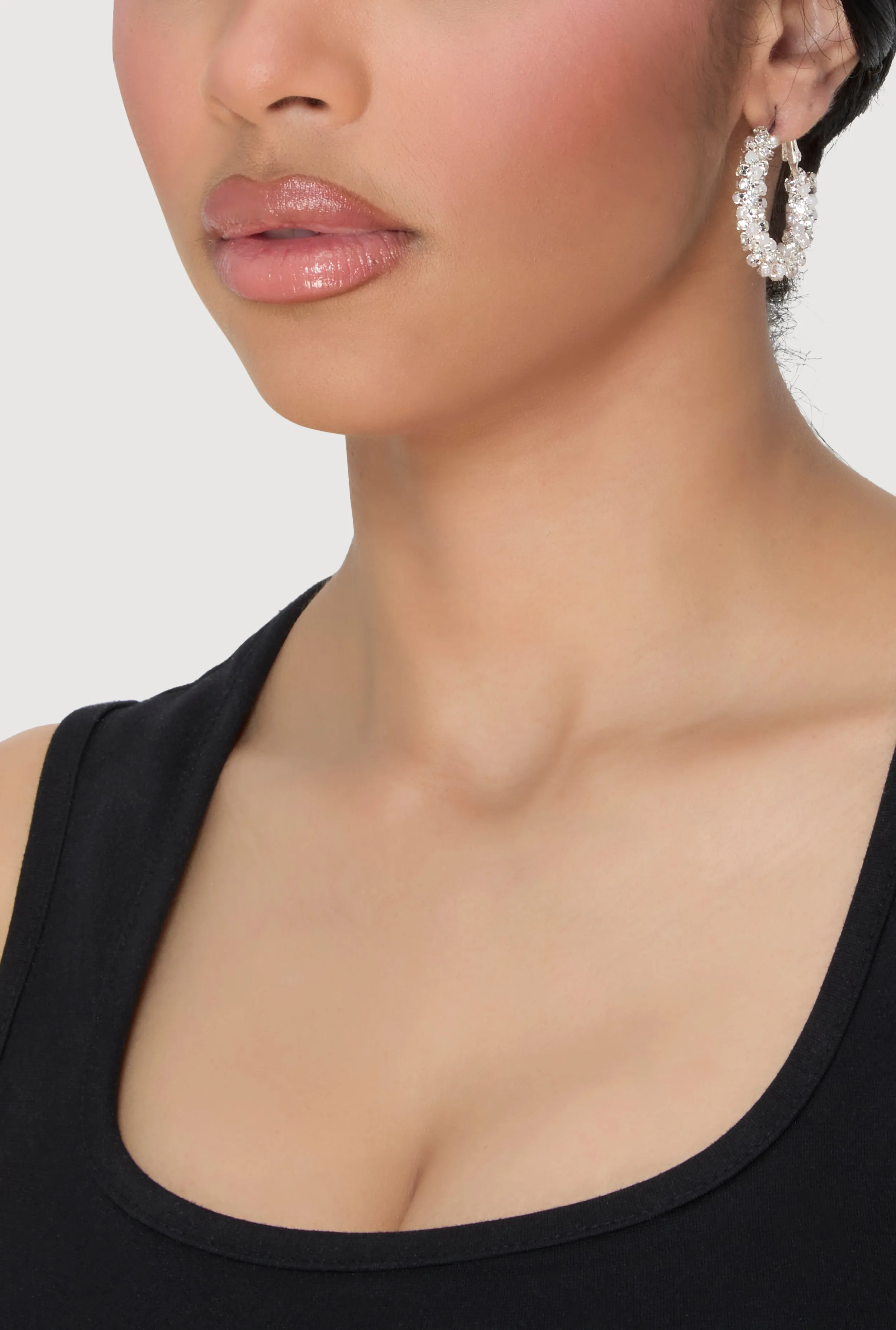 Faux Pearl Rhinestone Hoop Earrings sold by Rainbow product image thumbnail 2