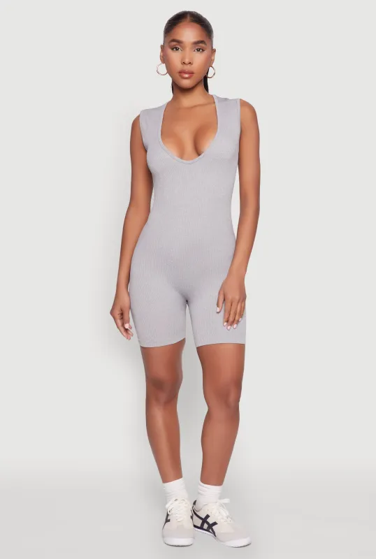 Compression Rib Seamless Plunge Romper sold by Rainbow