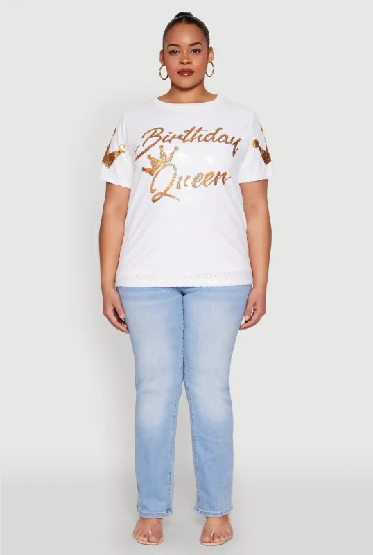 Plus Size Birthday Queen Sequin Top sold by Rainbow
