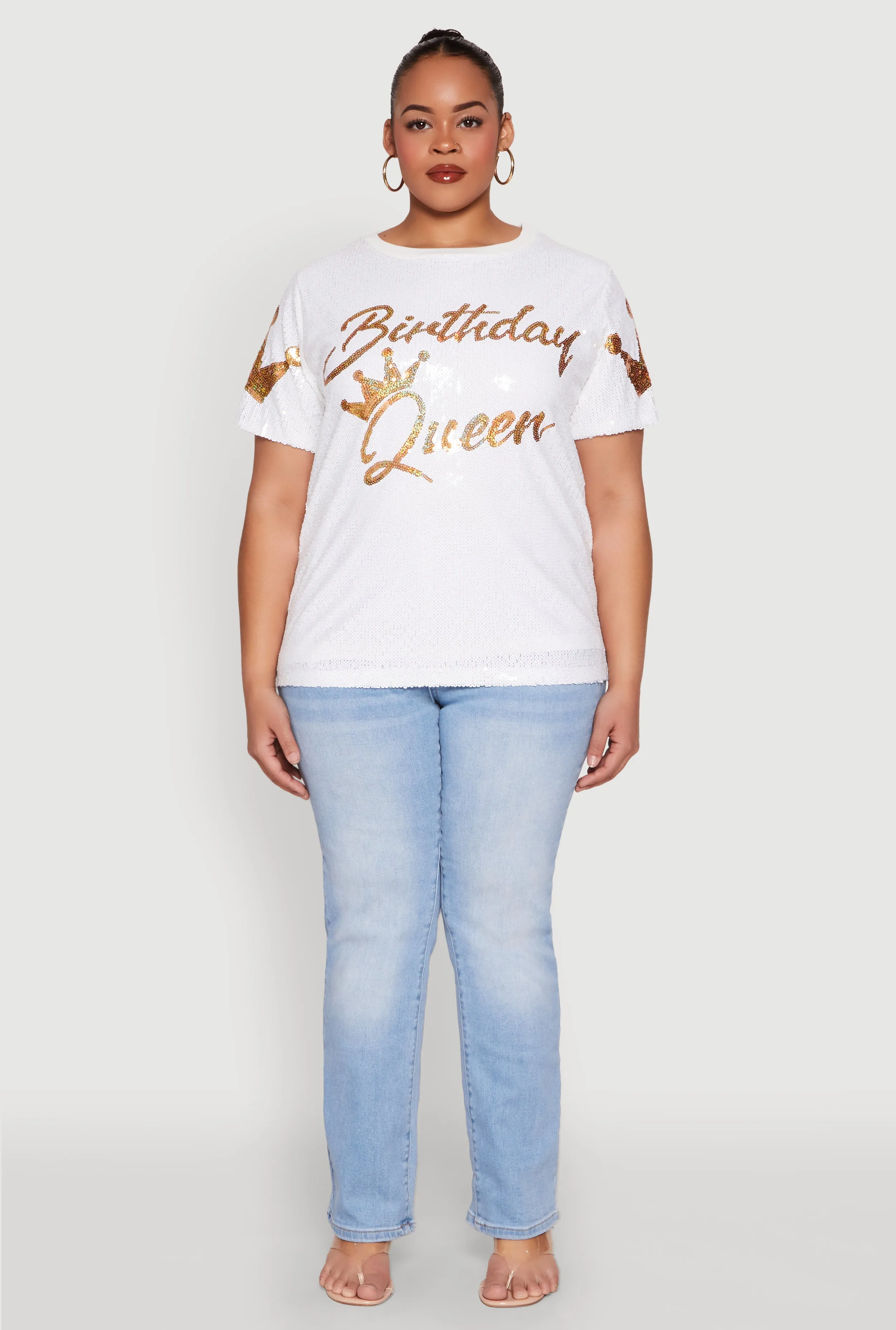 Plus Size Birthday Queen Sequin Top sold by Rainbow