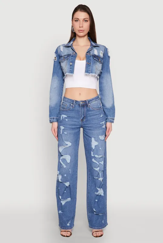 Distressed Cropped Jean Jacket sold by Rainbow