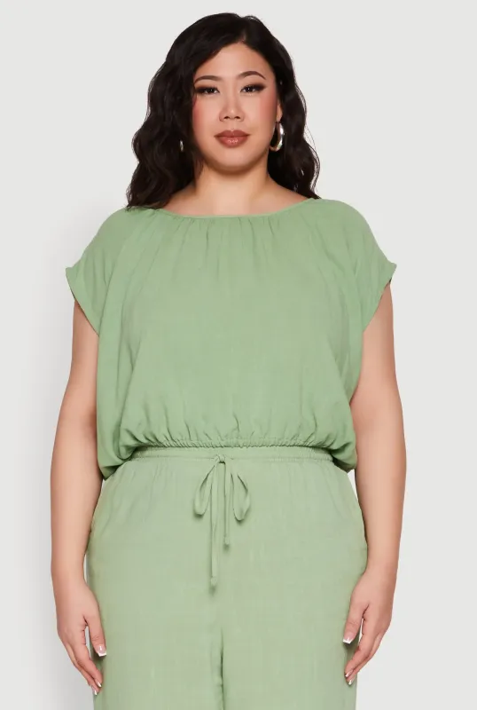 Plus Size Linen Dolman Sleeve Crop Top sold by Rainbow