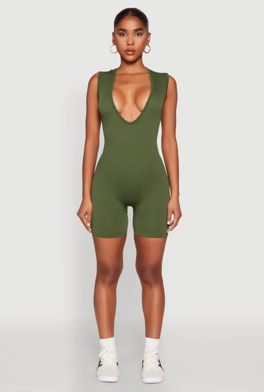 Compression Rib Seamless Plunge Romper sold by Rainbow