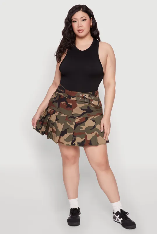 Plus Size Buckle Front Pleated Skirt sold by Rainbow