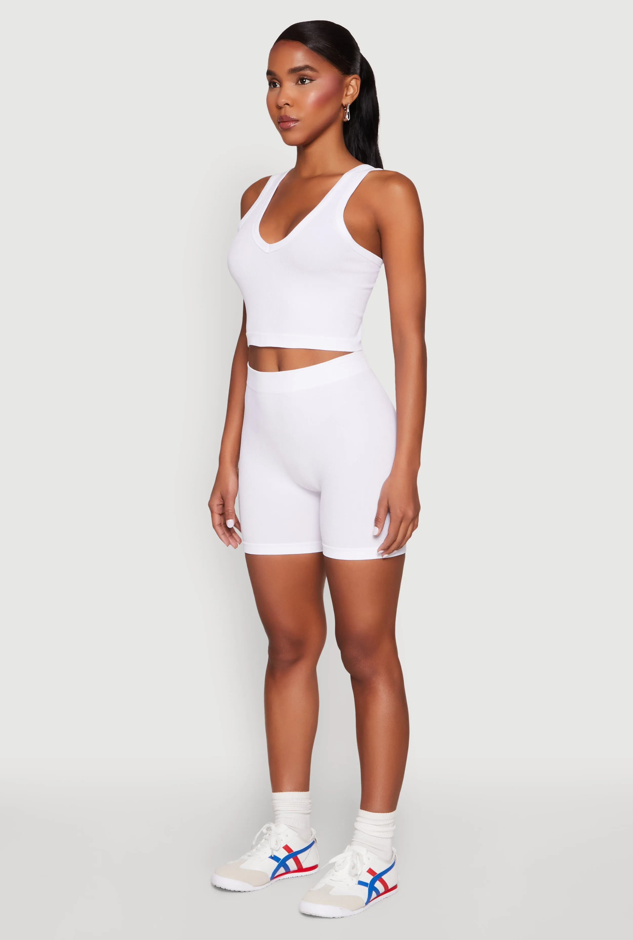 Seamless V Neck Cropped Tank Top and Shorts sold by Rainbow product image thumbnail 3