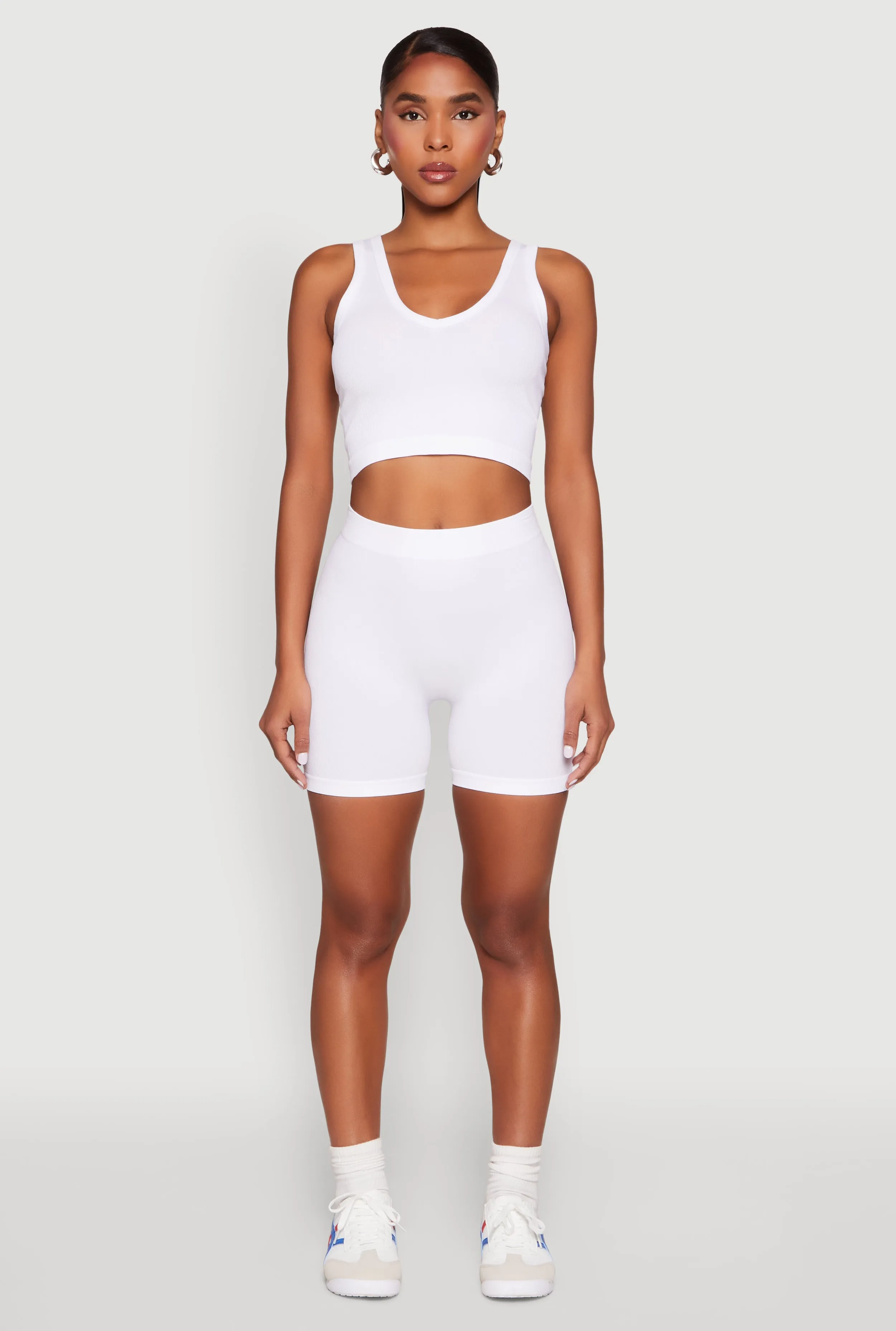 Seamless V Neck Cropped Tank Top and Shorts sold by Rainbow