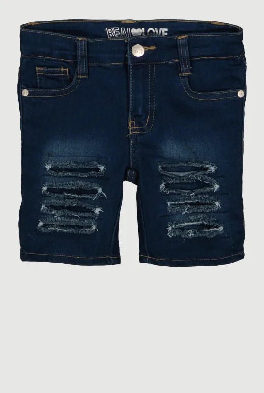 Little Girls Frayed Slashed Bermuda Denim Shorts sold by Rainbow