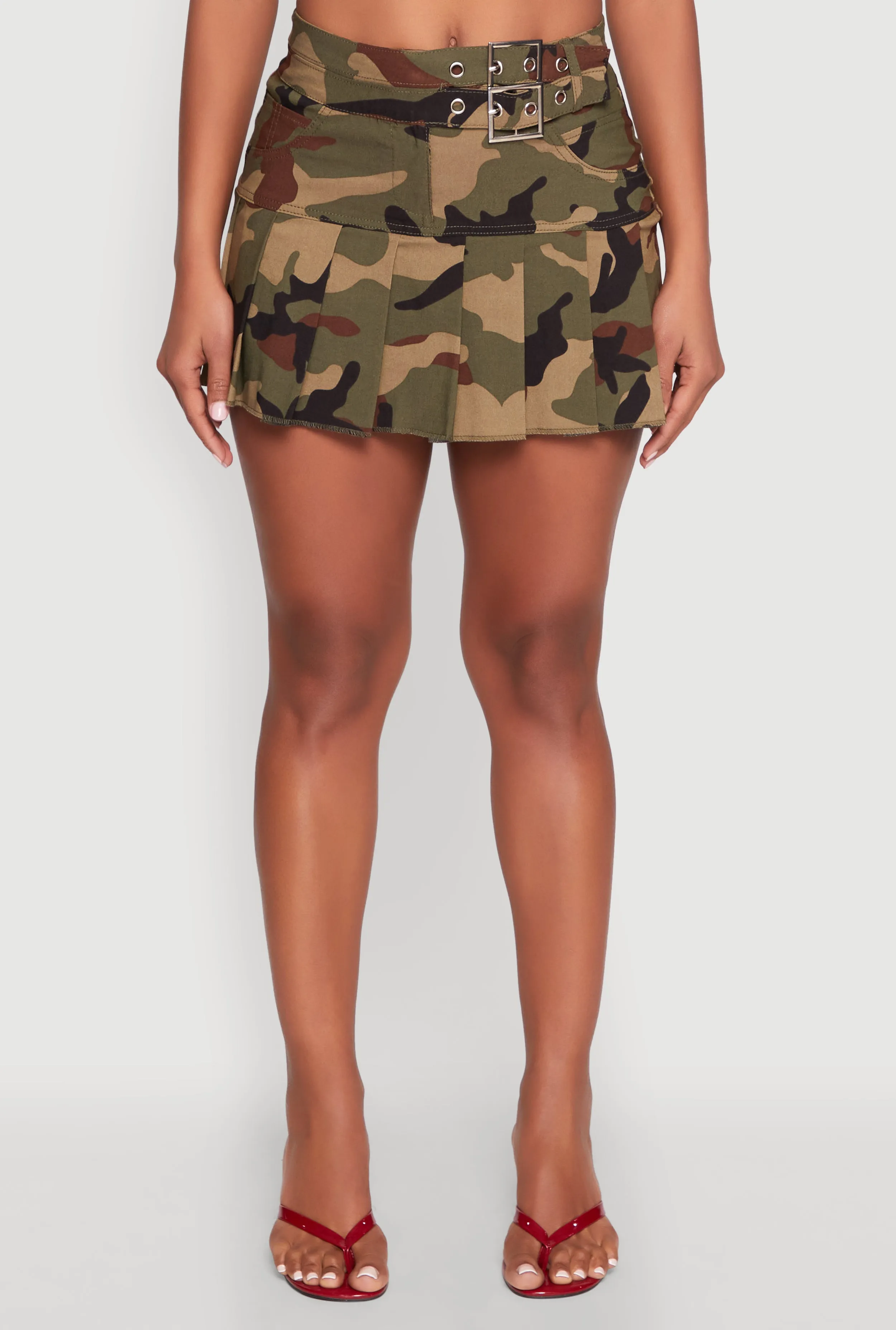 Belted Front Mini Camo Pleated Skirt sold by Rainbow product image thumbnail 5