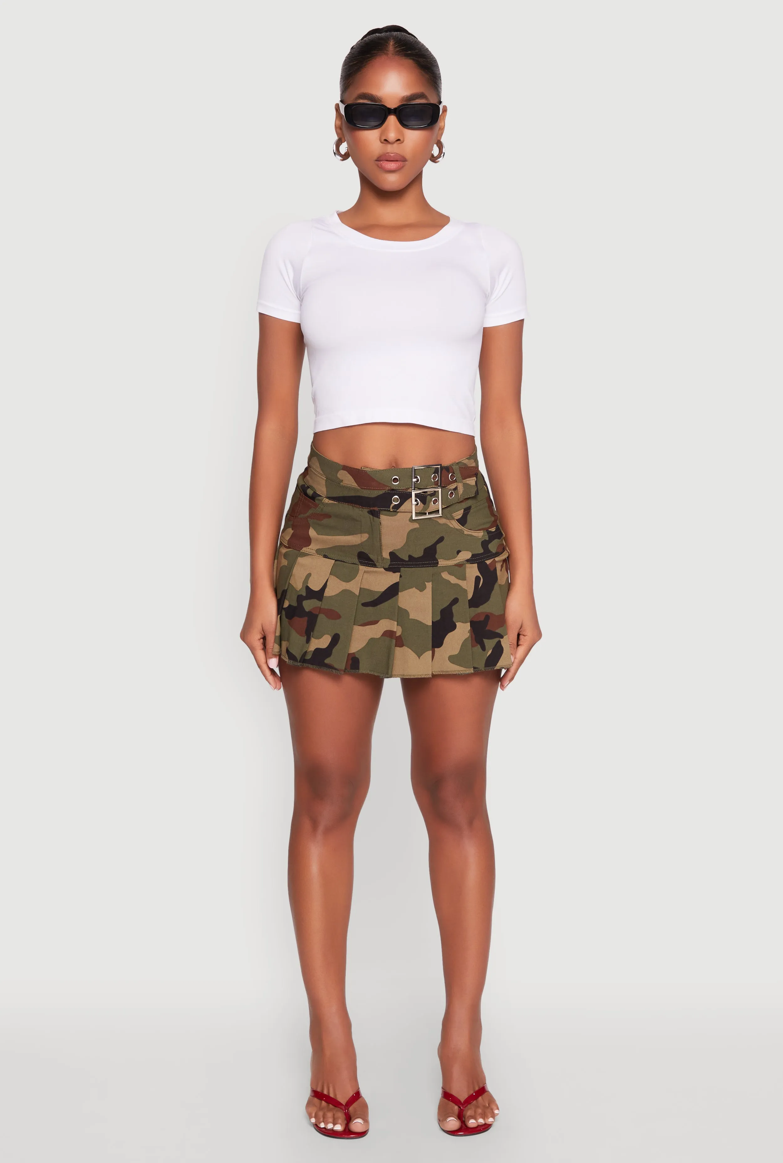 Belted Front Mini Camo Pleated Skirt sold by Rainbow product image thumbnail 2