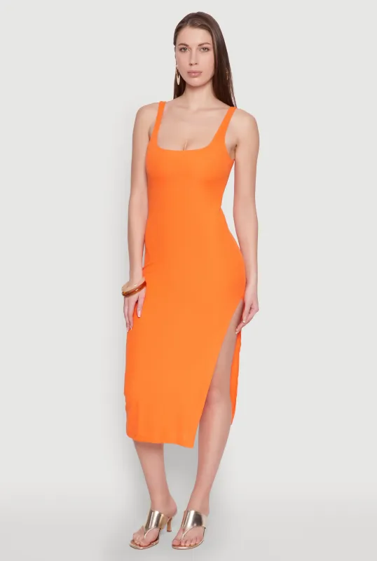 Square Neck Side Slit Tank Dress sold by Rainbow