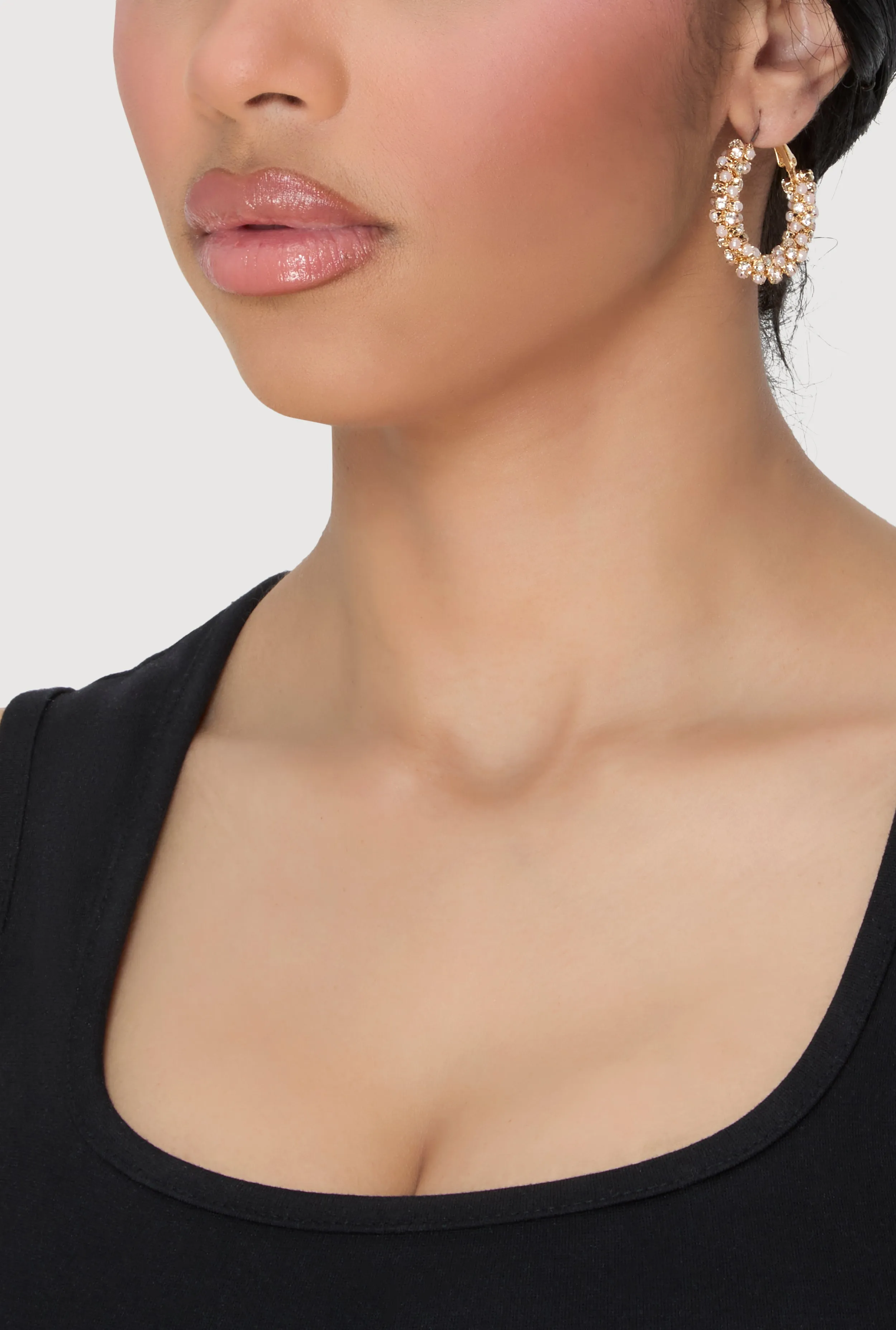 Faux Pearl Rhinestone Hoop Earrings sold by Rainbow product image thumbnail 2