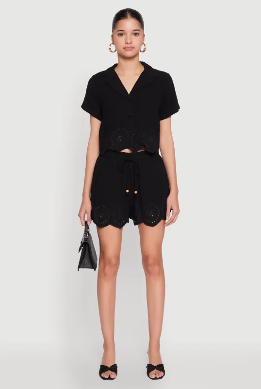 Haute Monde Eyelet Detail Drawstring Shorts sold by Rainbow