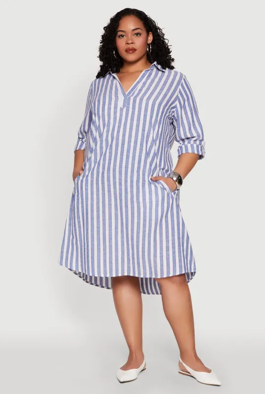Plus Size Lurex Striped Detail Shirt Dress sold by Rainbow