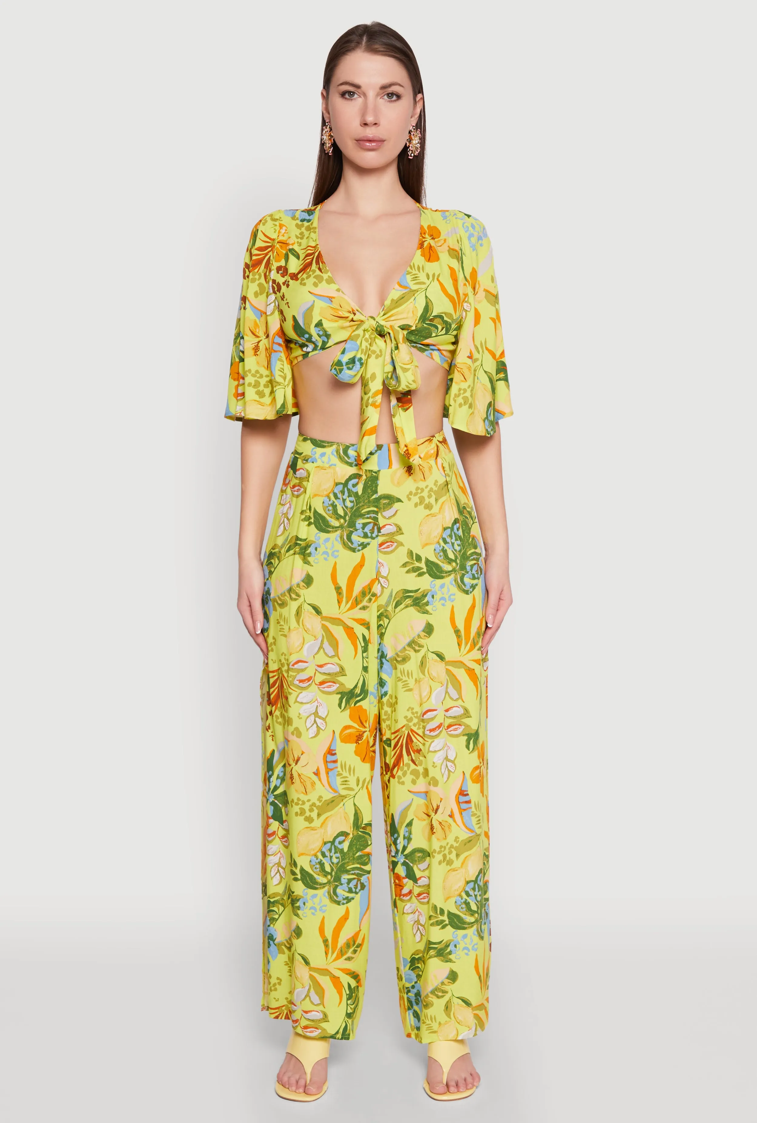 Floral Flutter Sleeve Tie Front Crop Top sold by Rainbow product image thumbnail 2