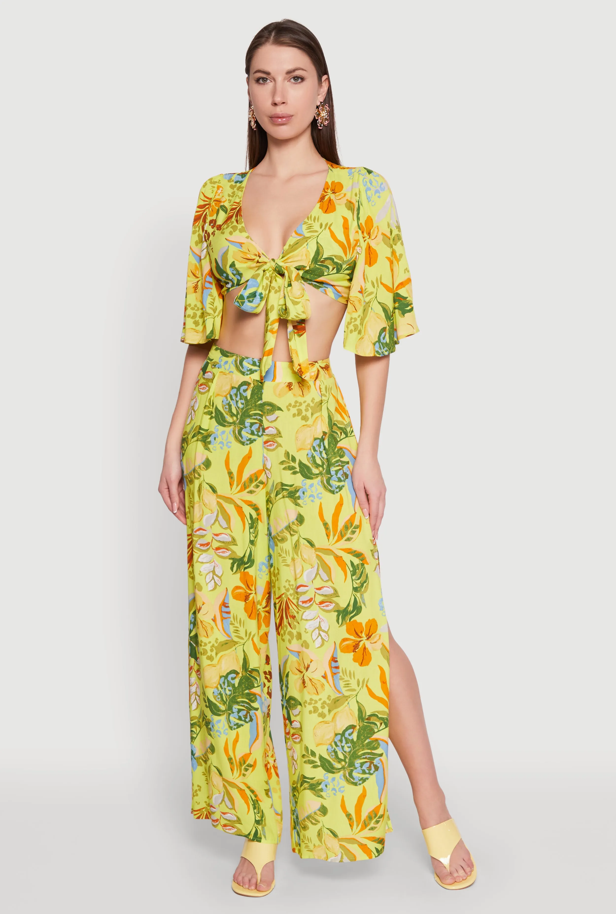 Floral Flutter Sleeve Tie Front Crop Top sold by Rainbow product image thumbnail 3