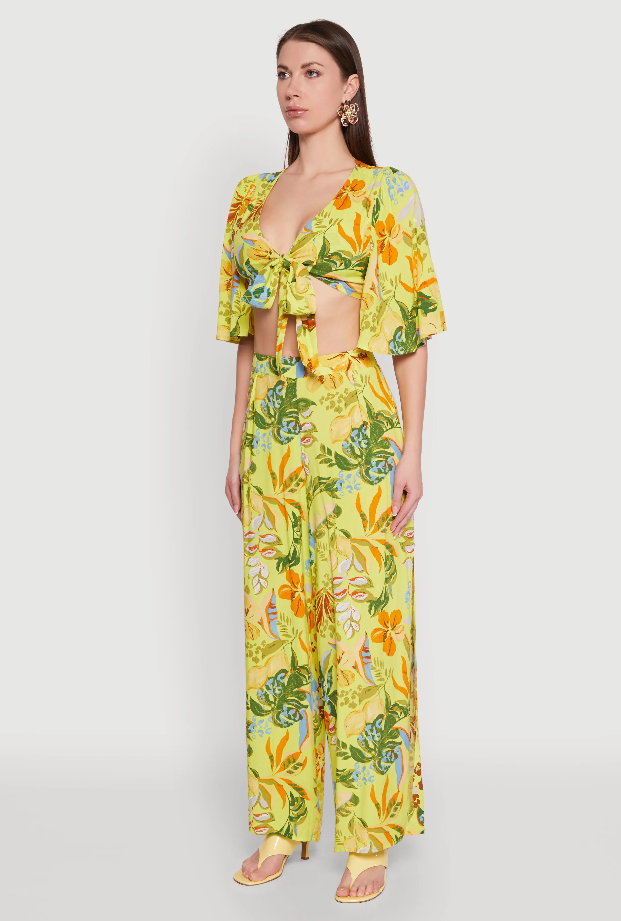 Floral Flutter Sleeve Tie Front Crop Top sold by Rainbow product image thumbnail 5