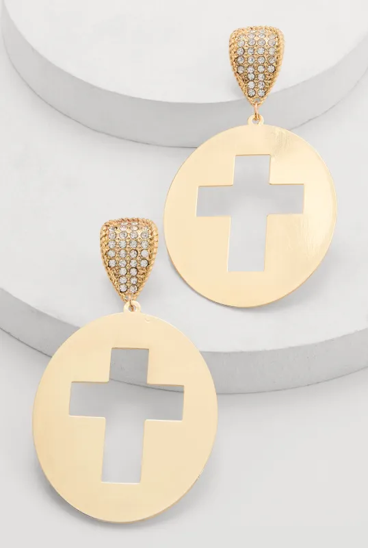 Cross Cut Out Statement Drop Earrings sold by Rainbow