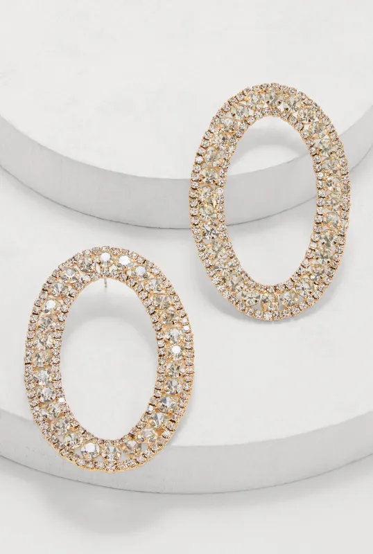 Rhinestone Oval Drop Earrings sold by Rainbow