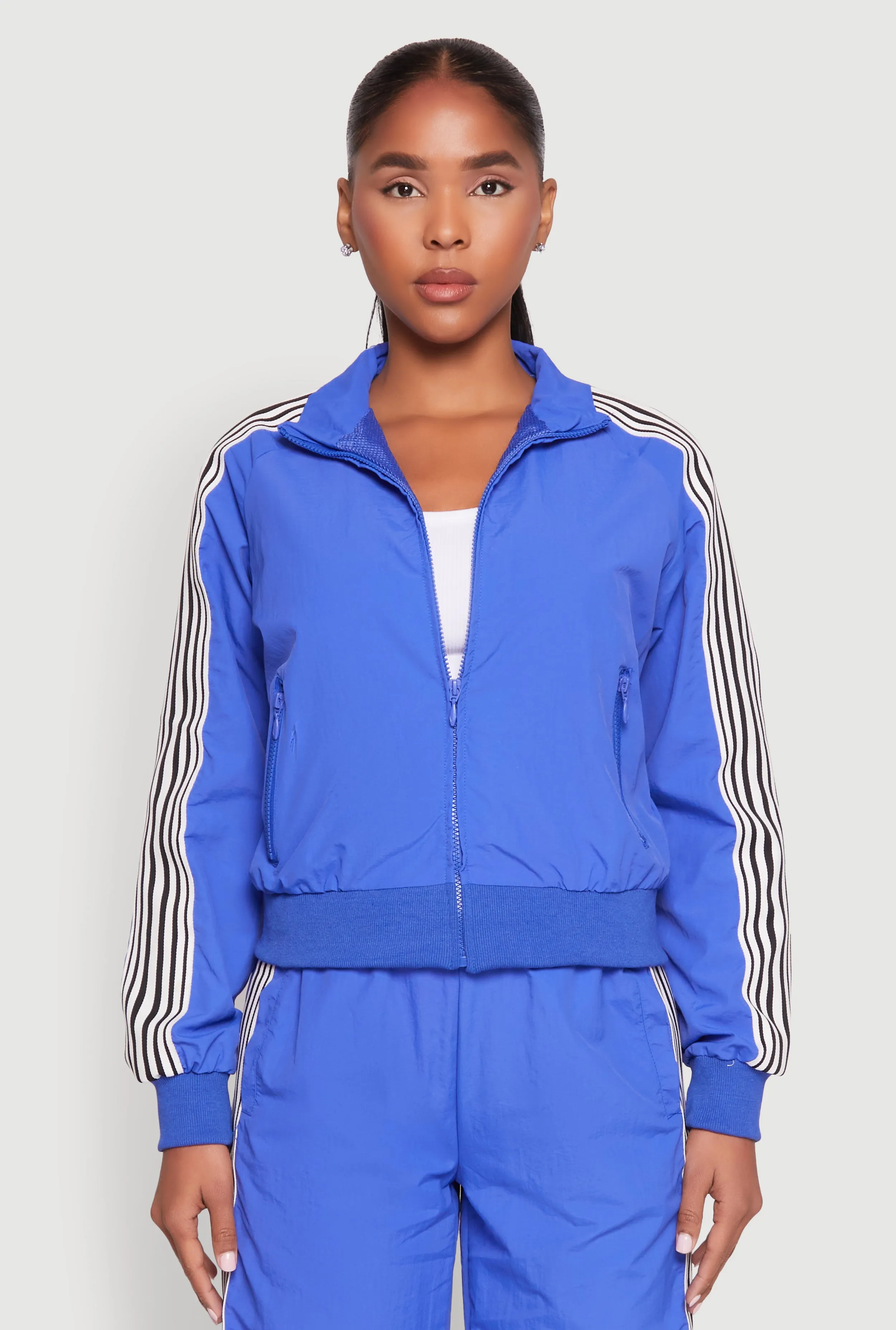 Contrast Trim Mock Neck Track Jacket sold by Rainbow