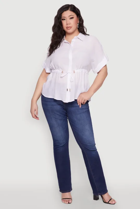 Plus Size Drawstring Waist Shirt sold by Rainbow