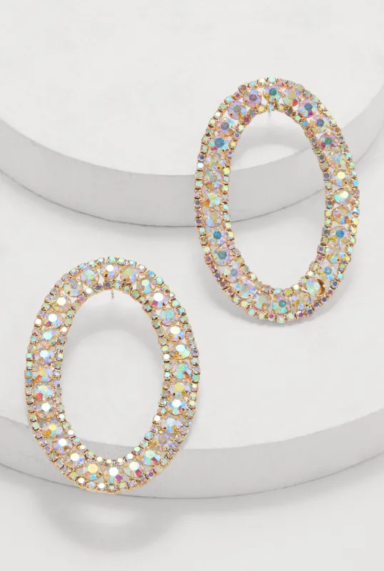 Rhinestone Oval Drop Earrings sold by Rainbow