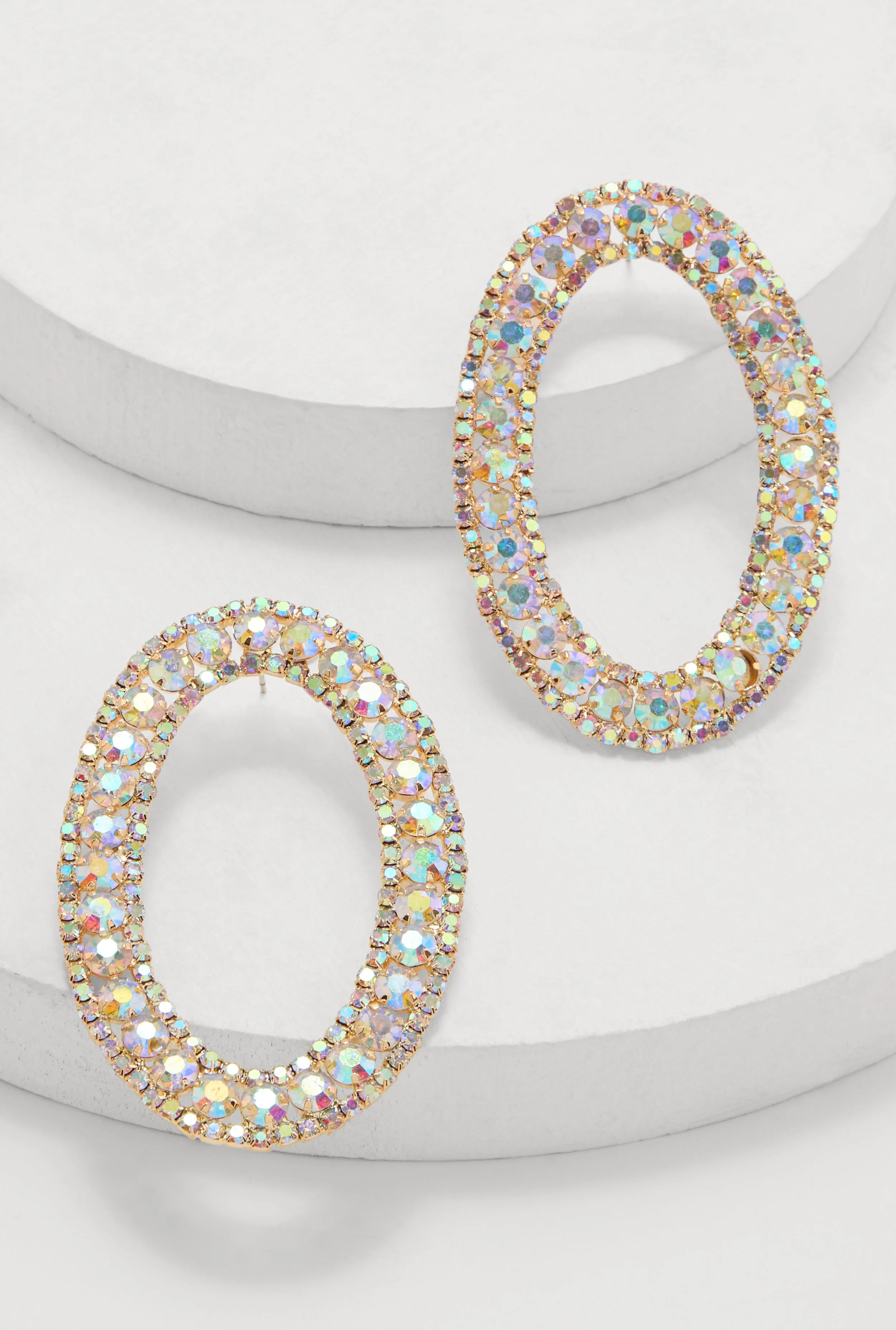 Rhinestone Oval Drop Earrings sold by Rainbow