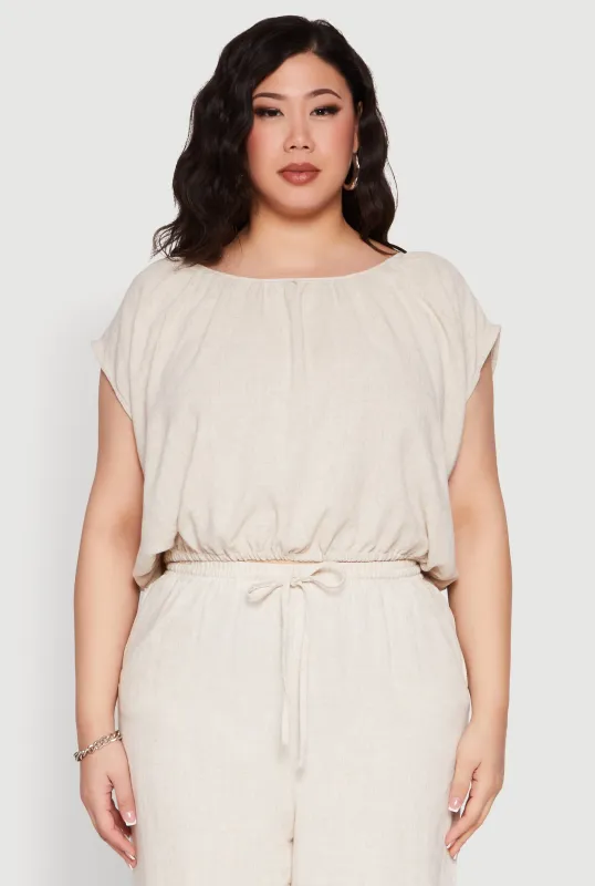 Plus Size Linen Dolman Sleeve Crop Top sold by Rainbow