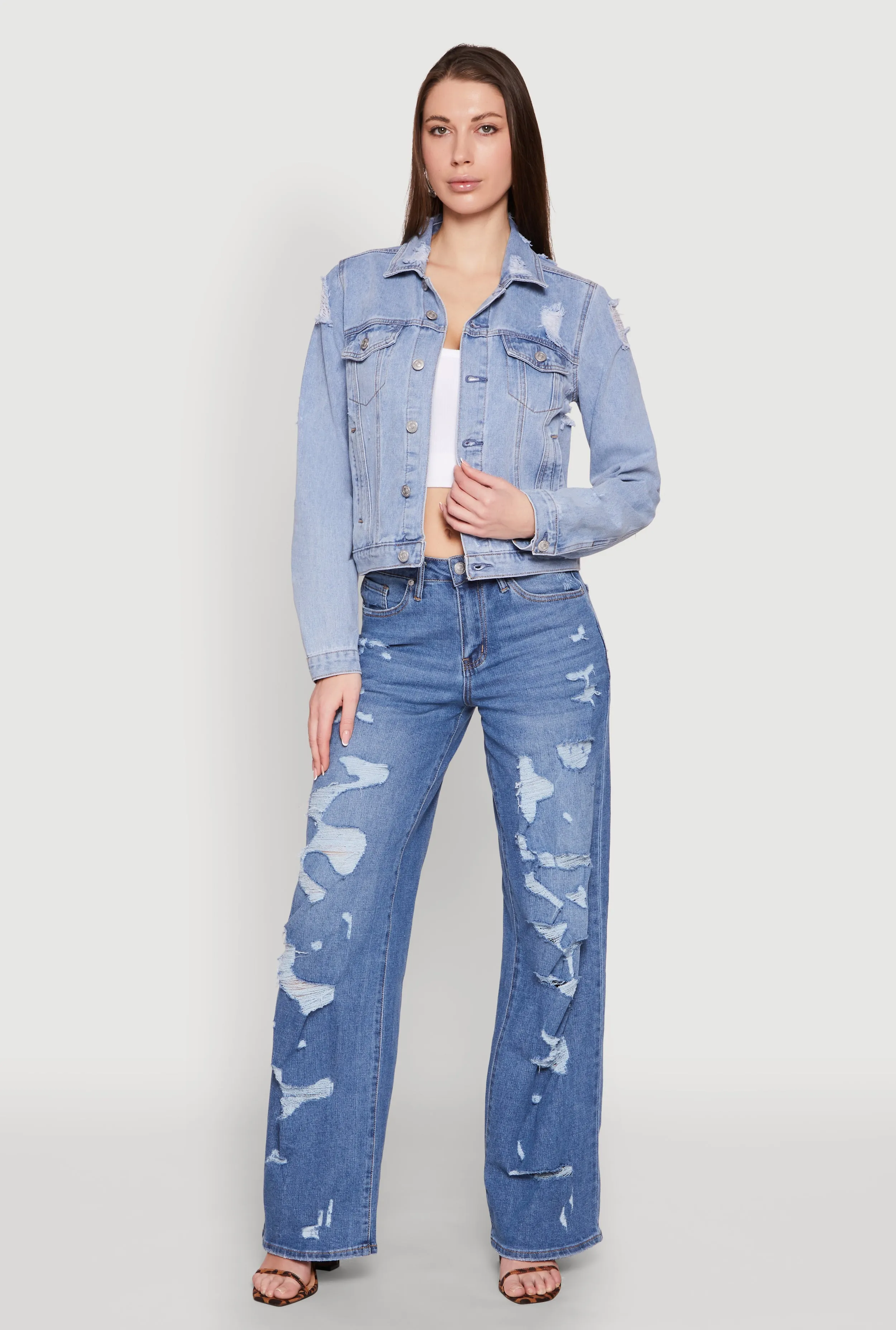 Almost Famous Distressed Jean Jacket sold by Rainbow