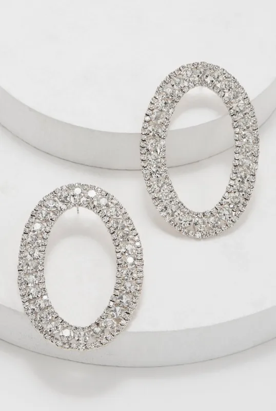 Rhinestone Oval Drop Earrings sold by Rainbow