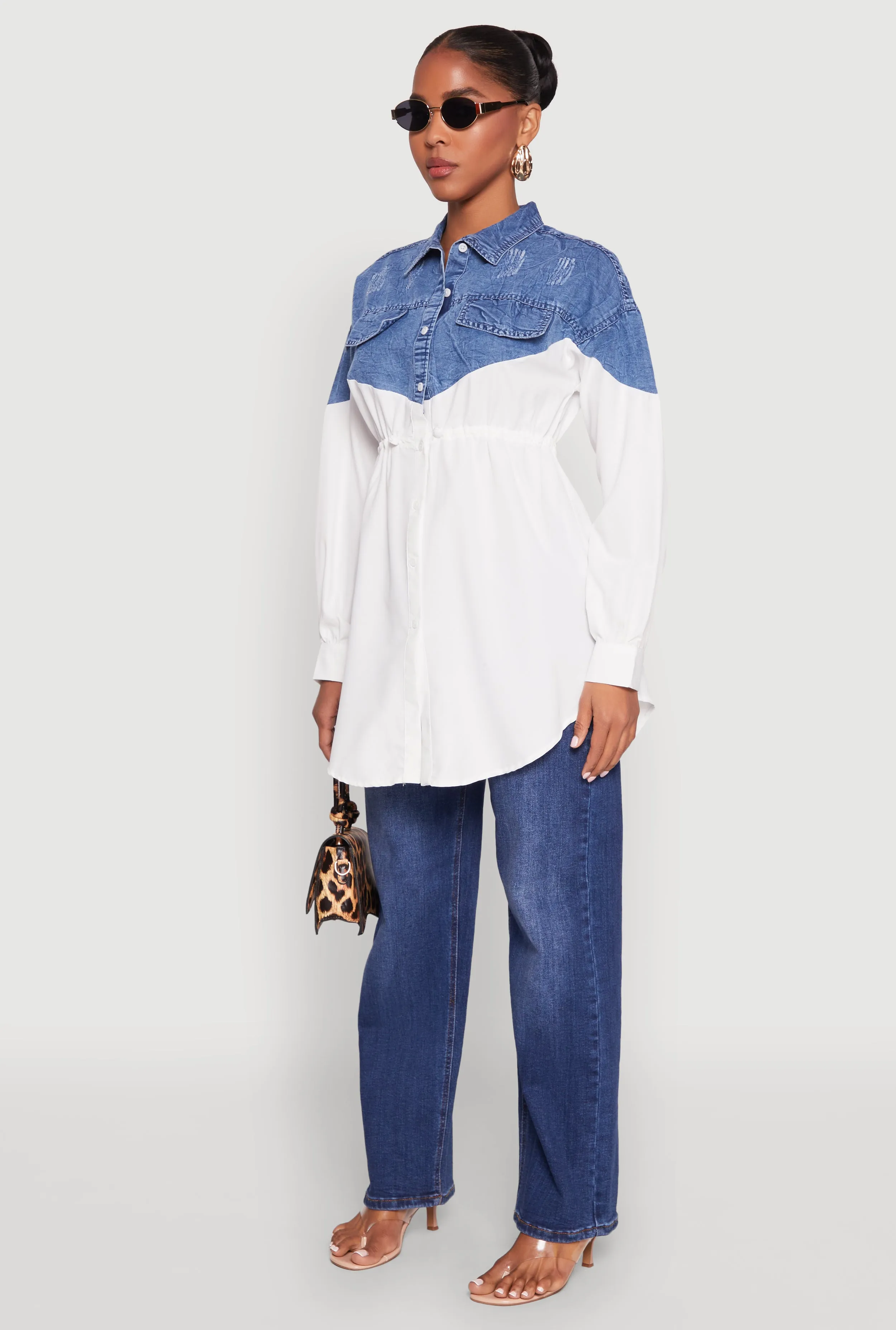 Denim Detail Distressed Tunic Shirt sold by Rainbow product image thumbnail 5