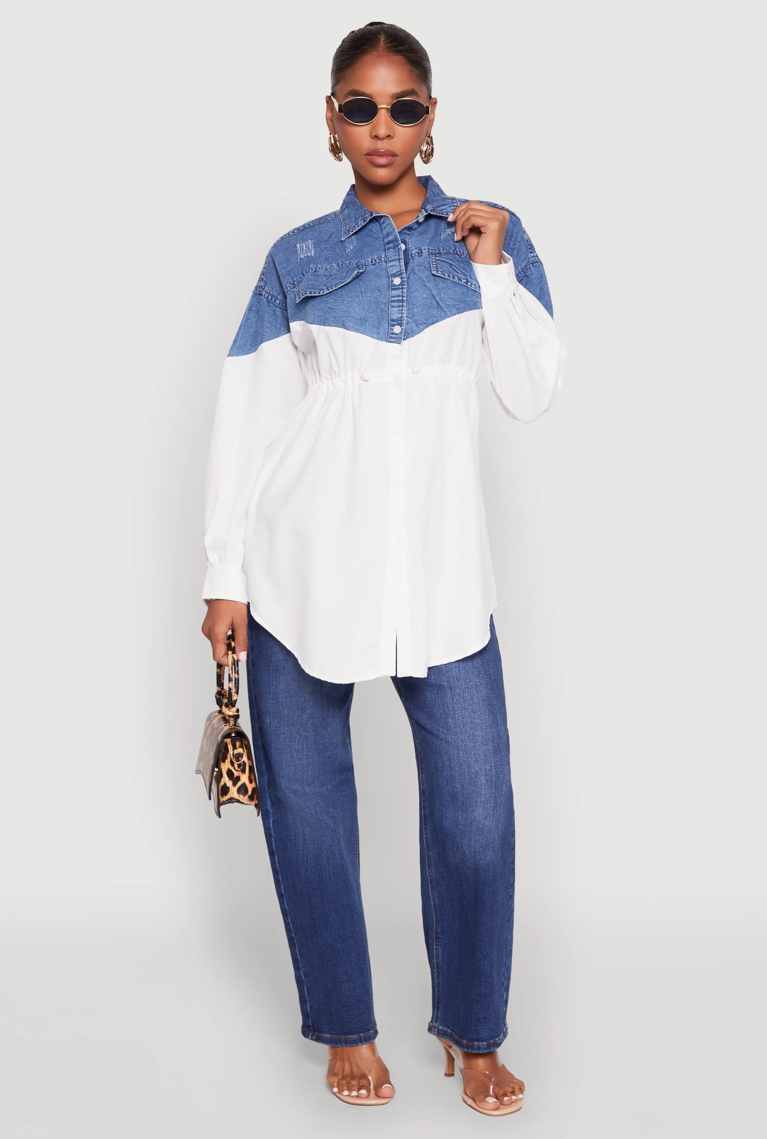 Denim Detail Distressed Tunic Shirt sold by Rainbow product image thumbnail 3