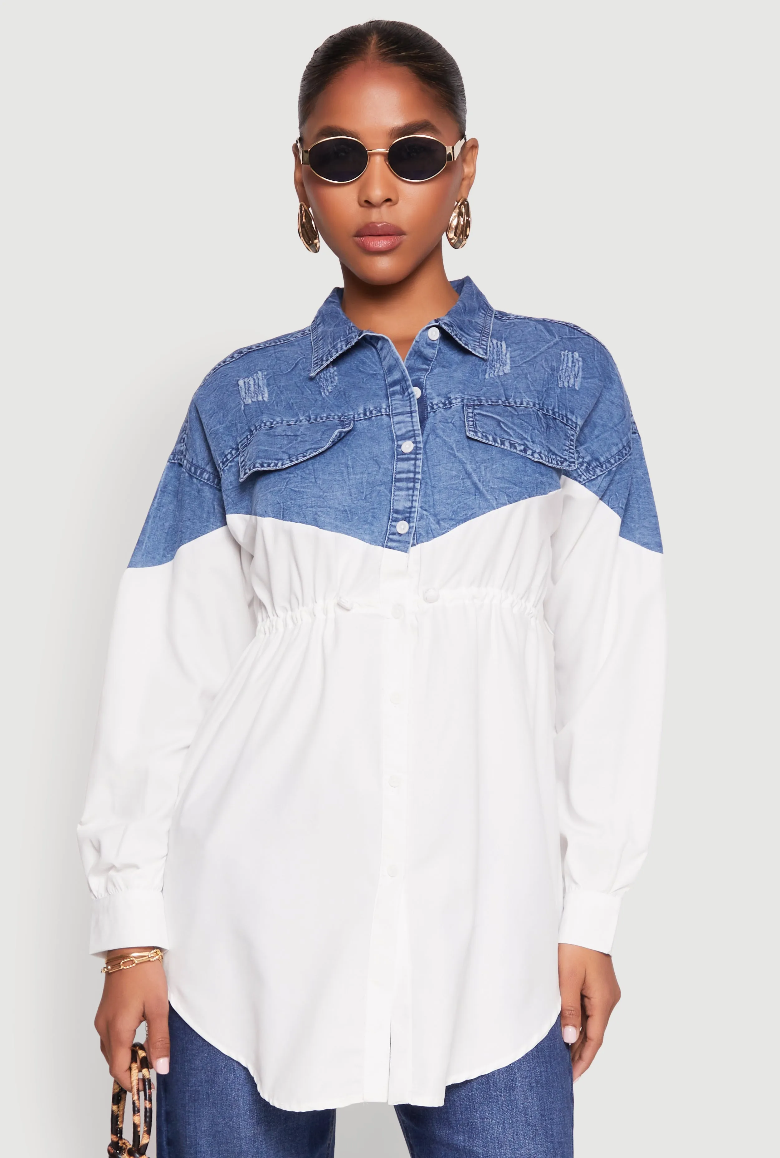 Denim Detail Distressed Tunic Shirt sold by Rainbow product image thumbnail 2