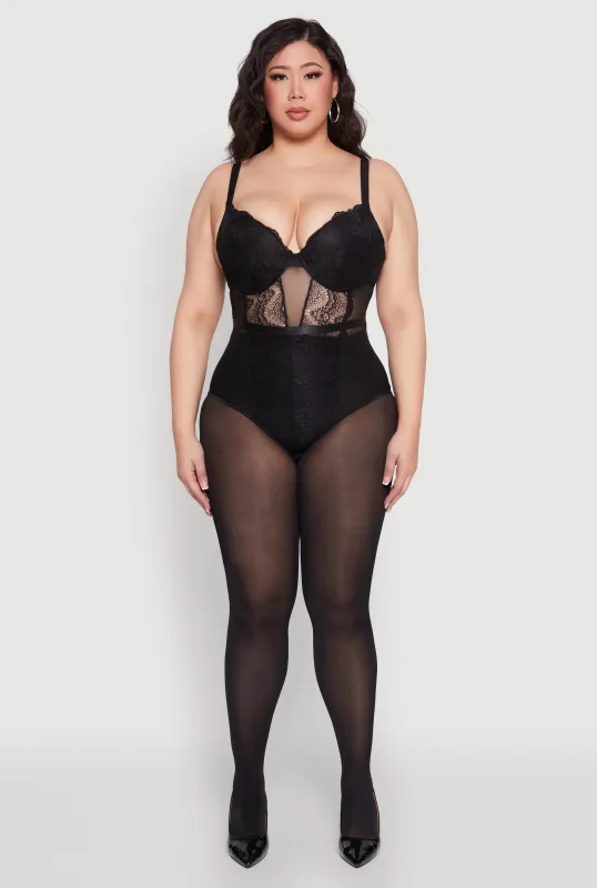 Plus Size Lace Detail Bustier Bodysuit sold by Rainbow