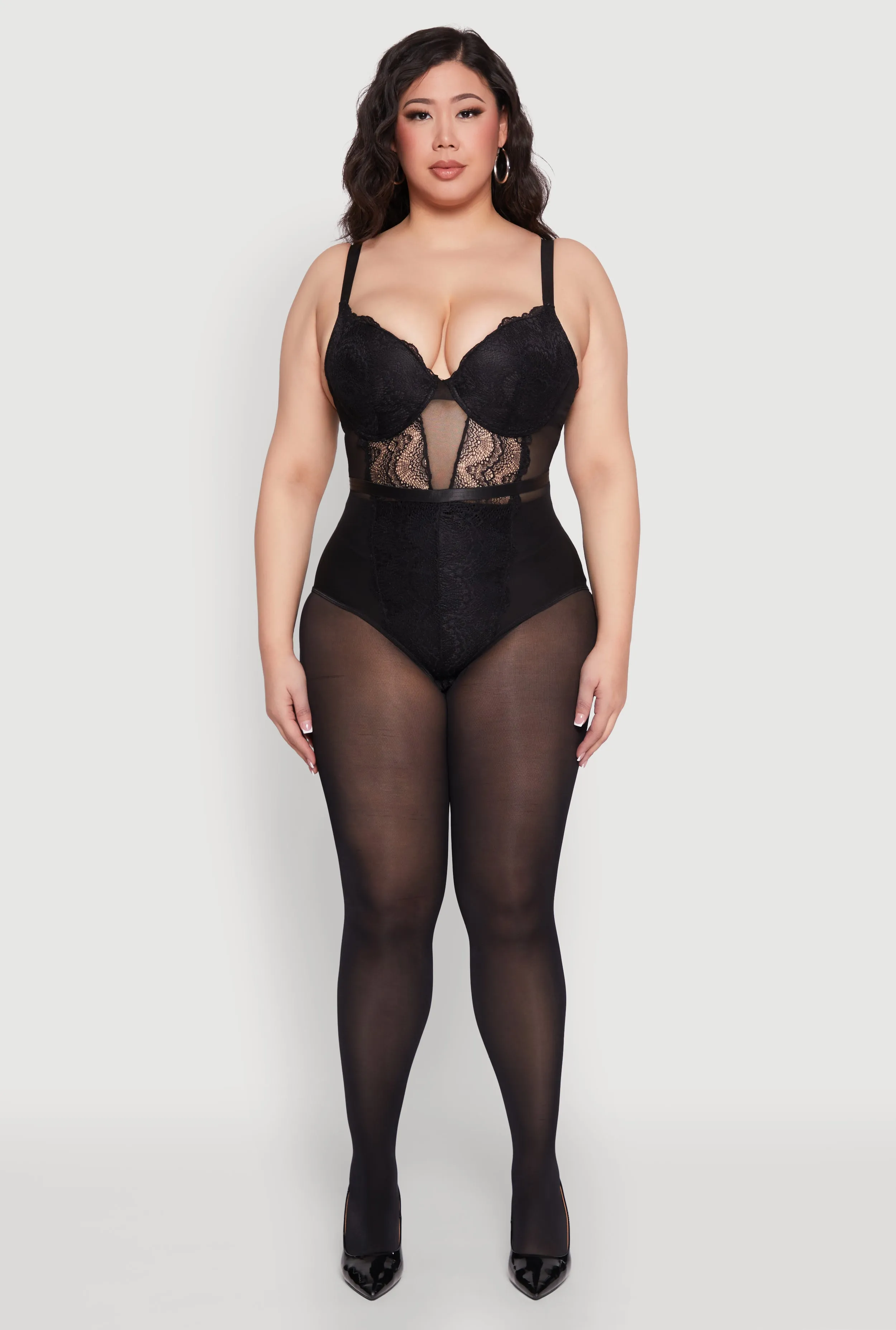 Plus Size Lace Detail Bustier Bodysuit sold by Rainbow
