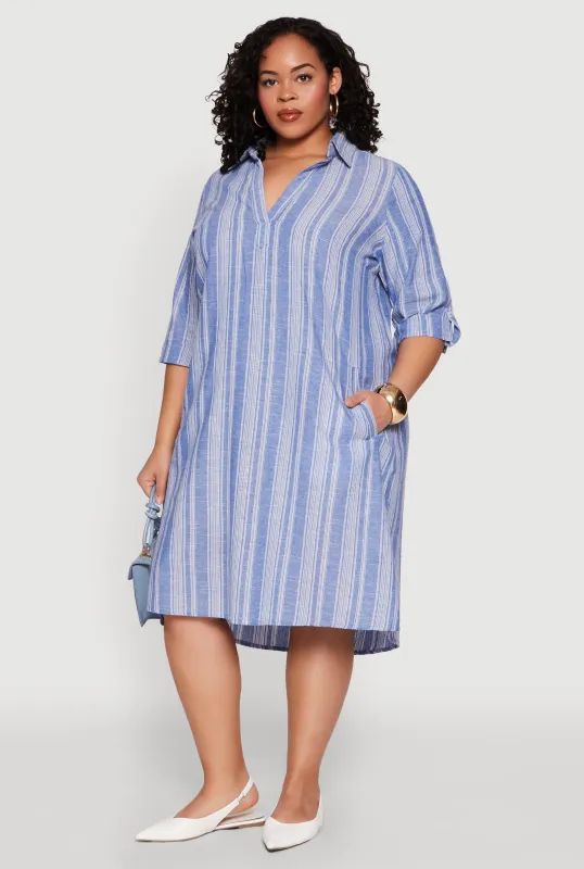 Plus Size Linen Quarter Sleeve Shift Dress sold by Rainbow