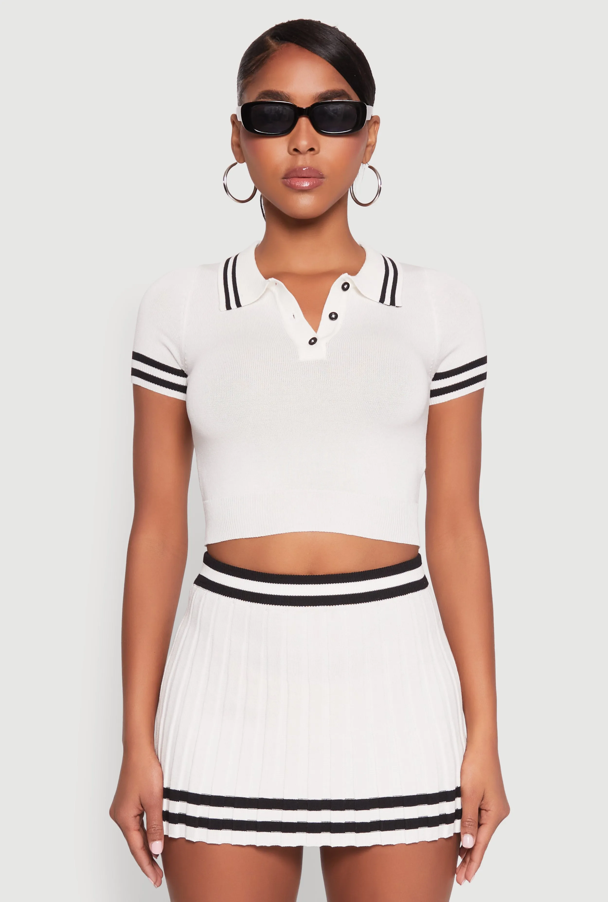 Varsity Stripe Detail Cropped Polo Shirt sold by Rainbow