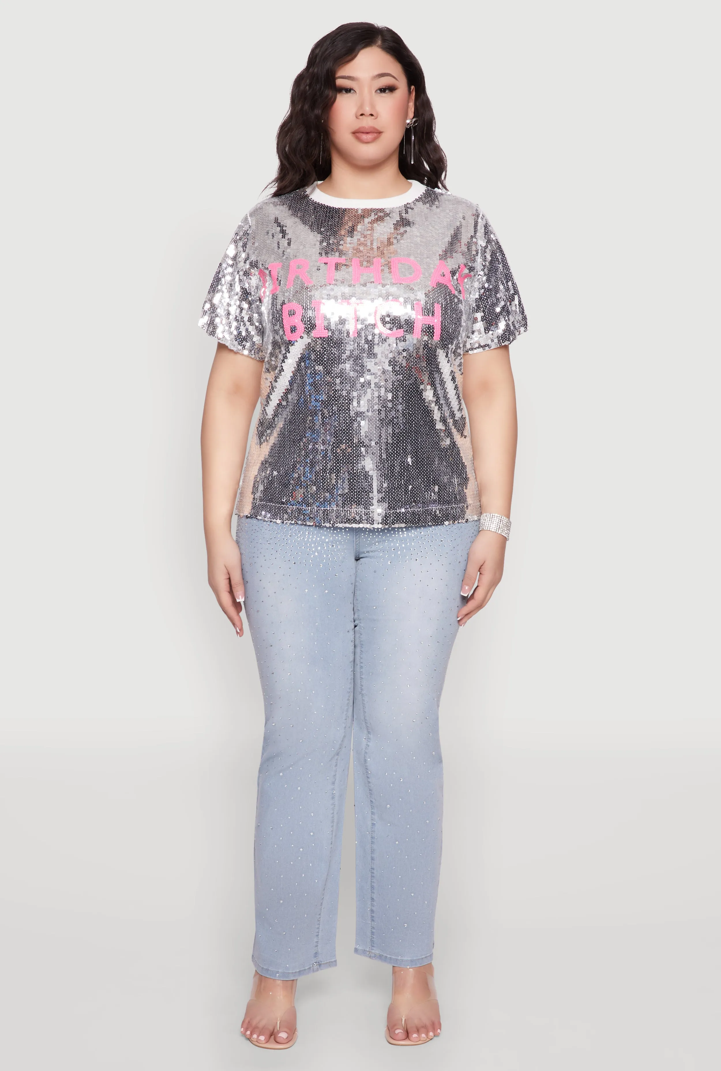 Plus Size Contrast Trim Sequin Birthday Graphic Top sold by Rainbow product image thumbnail 3