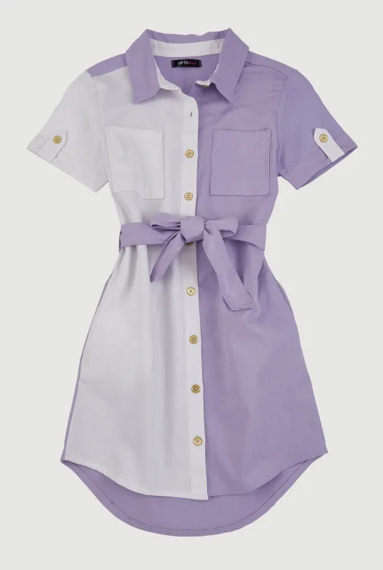 Girls Color Blocked Shirt Dress sold by Rainbow