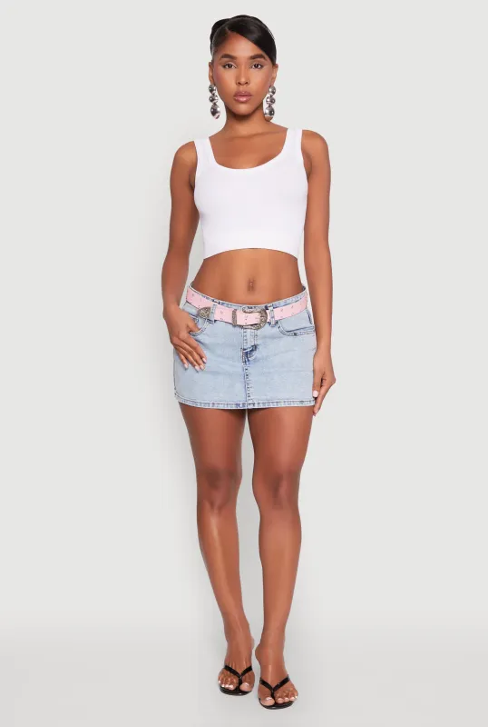 Almost Famous Belted Micro Mini Denim Skirt sold by Rainbow