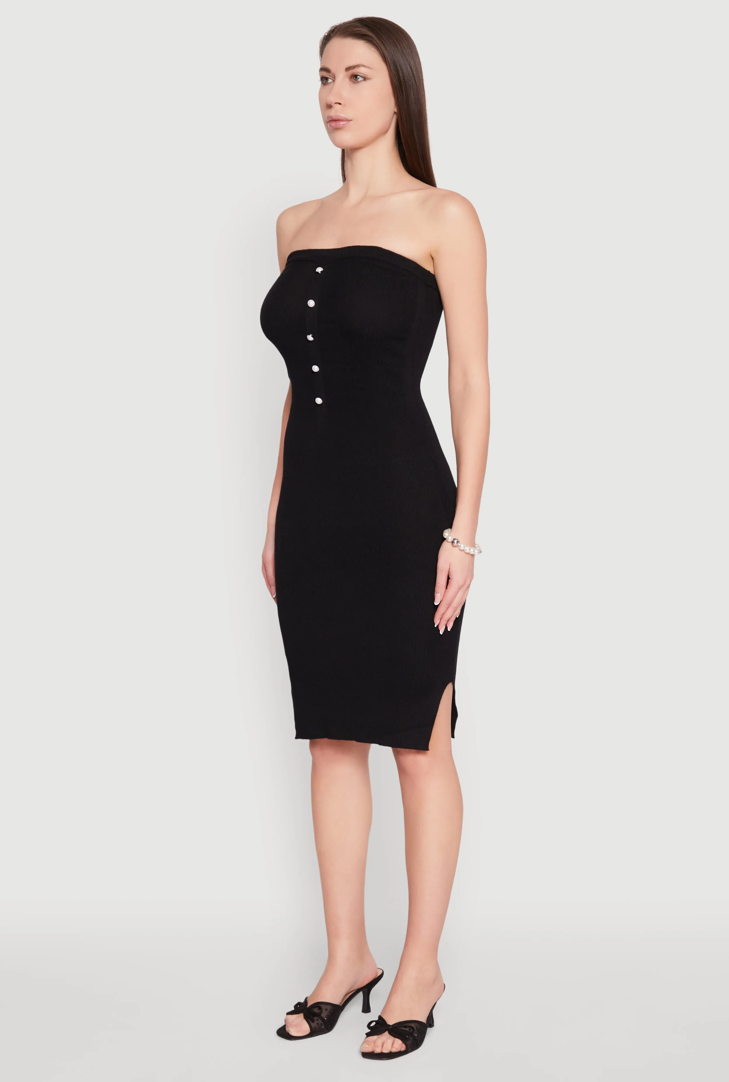 Ribbed Knit Faux Pearl Detail Tube Dress sold by Rainbow product image thumbnail 3