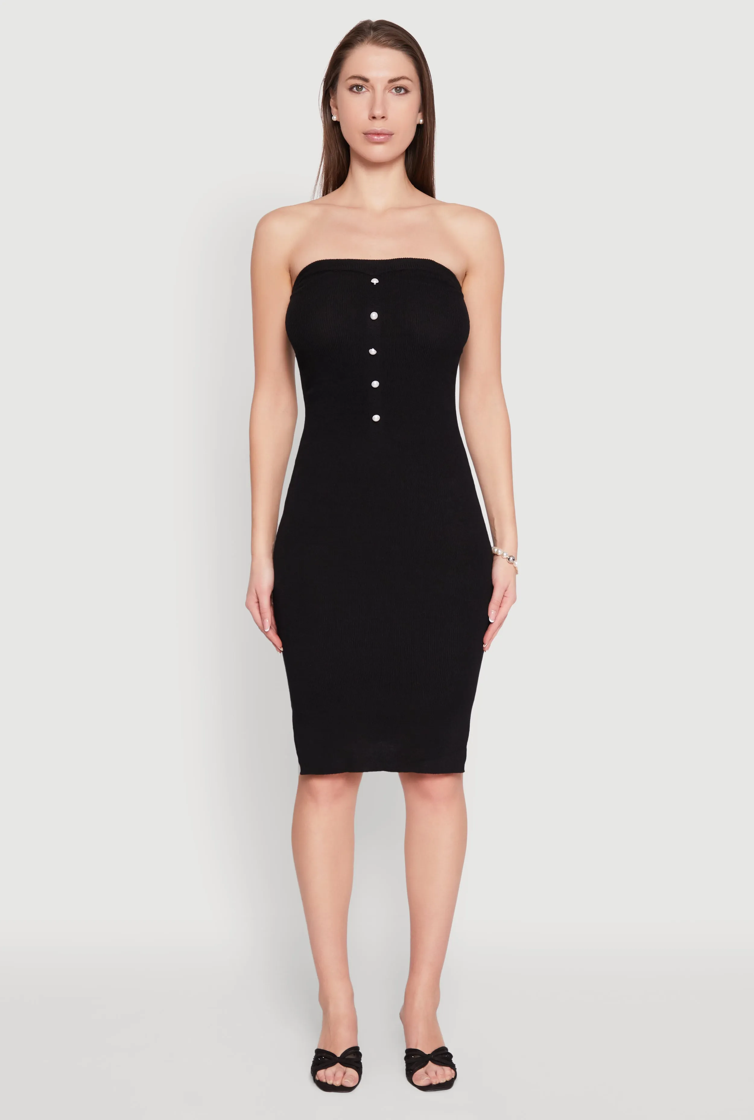 Ribbed Knit Faux Pearl Detail Tube Dress sold by Rainbow product image thumbnail 2