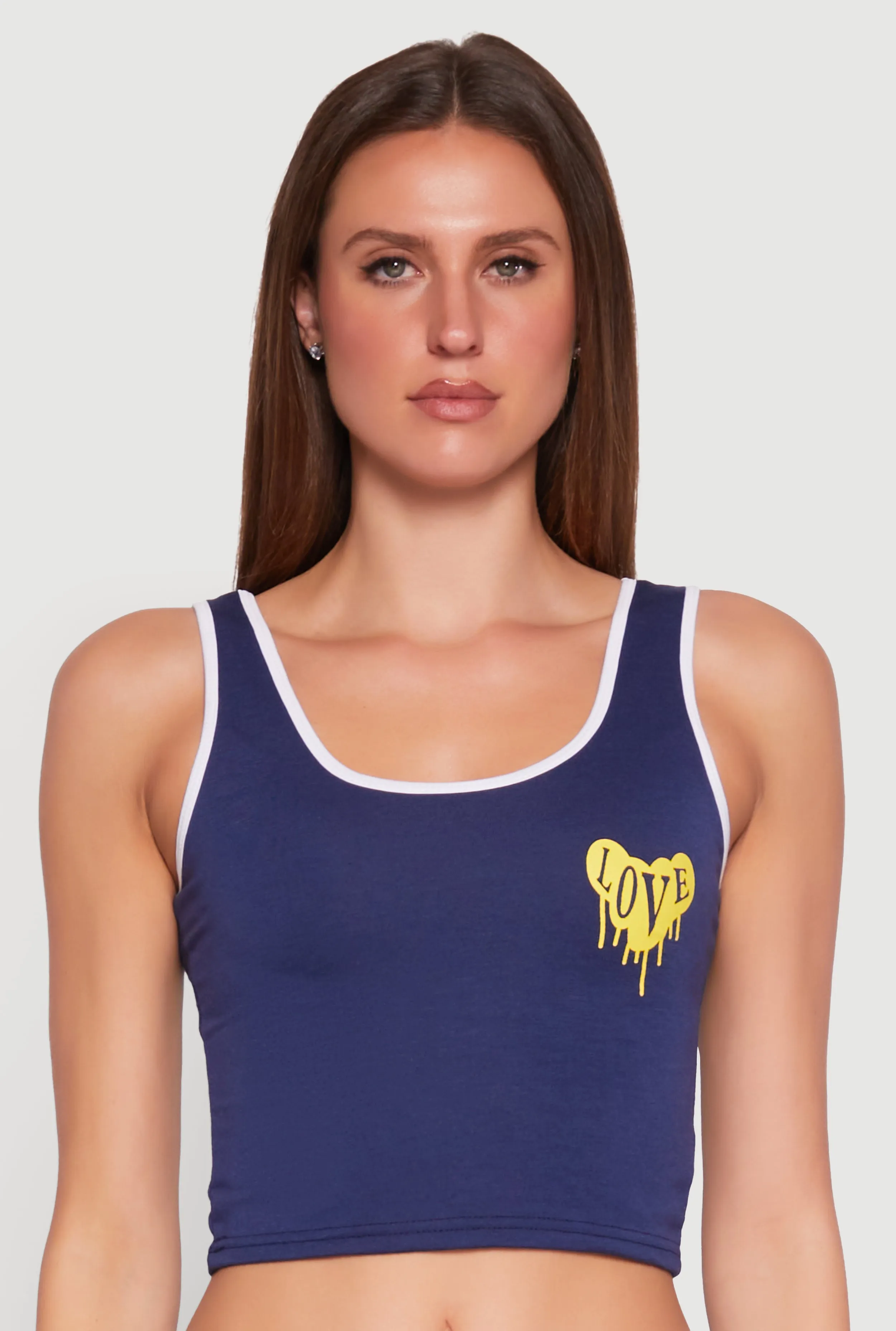 Love Contrast Trim Cropped Tank Top sold by Rainbow