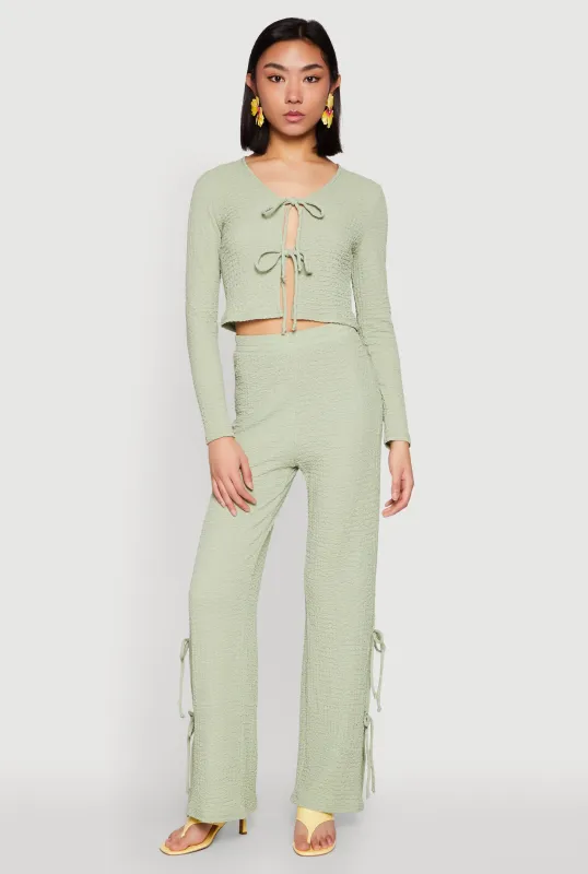 Textured Knit Double Side Tie Slit Pants sold by Rainbow