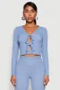Textured Knit Double Tie Front Crop Top sold by Rainbow